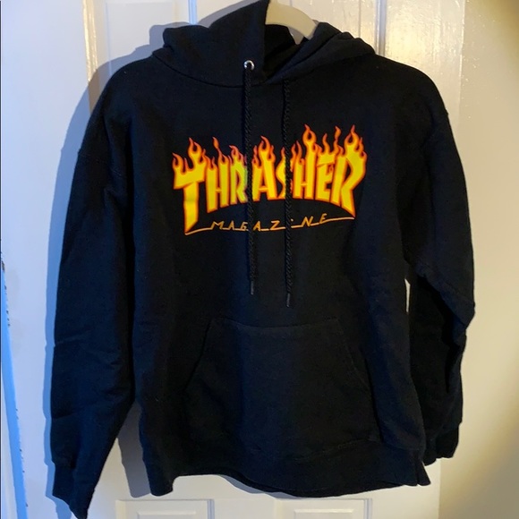 thrasher flame sleeve hoodie